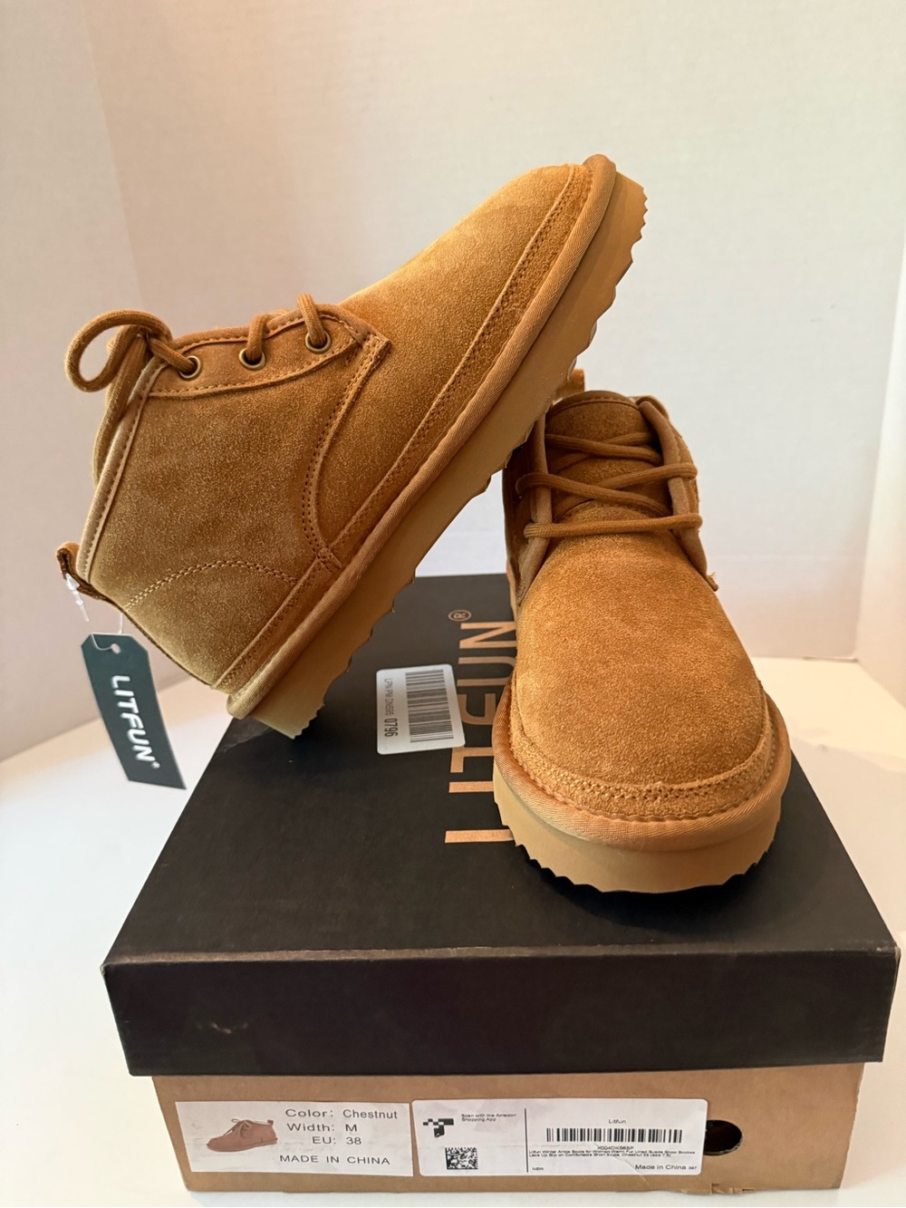 Liftfun Chestnut Suede Women’s Lace Up Ankle Boots NEW 7.5